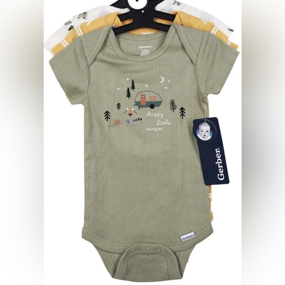 Gerber Baby Boy 3‑Pack Short Sleeve Bodysuits Onesies 0‑3M Cotton New